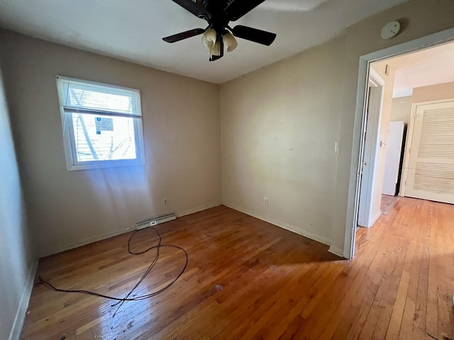 1101 N Coler Ave, Urbana, IL 61801 - unfurnished room with wood-type flooring, a smoke detector, a ceiling fan, and baseboards
