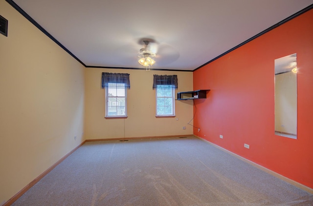 5615 Cider Grove Ct, Plainfield, IL 60586 - empty room with ornamental molding, a ceiling fan, baseboards, and carpet flooring