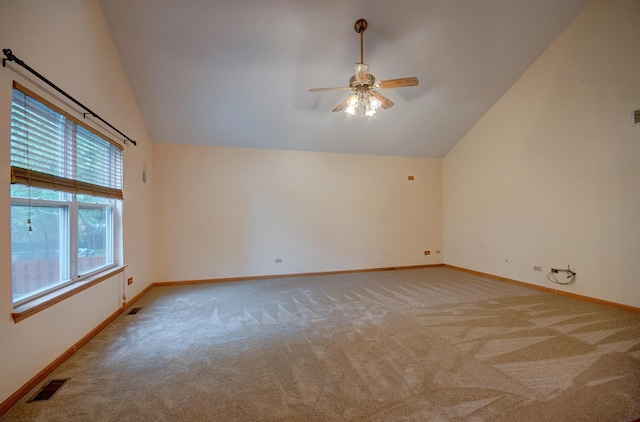 5615 Cider Grove Ct, Plainfield, IL 60586 - unfurnished room with lofted ceiling, light colored carpet, a ceiling fan, and baseboards