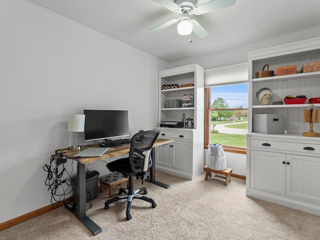 3721 Bunker Hill Dr, Algonquin, IL 60102 - office area featuring light colored carpet, a ceiling fan, and baseboards