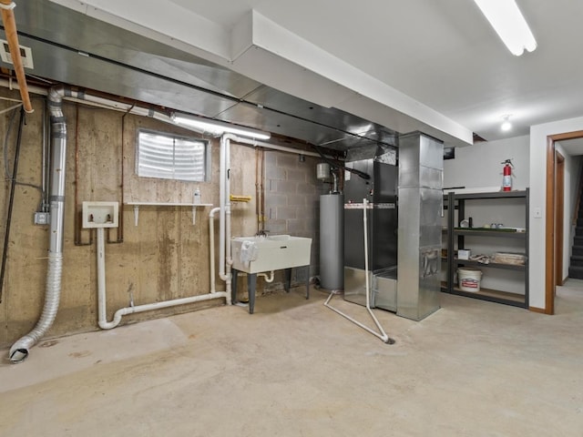 3721 Bunker Hill Dr, Algonquin, IL 60102 - basement featuring gas water heater, a sink, and heating unit