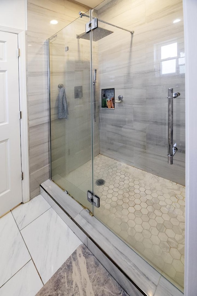 bathroom featuring a stall shower