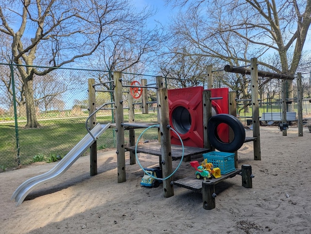 view of play area with fence