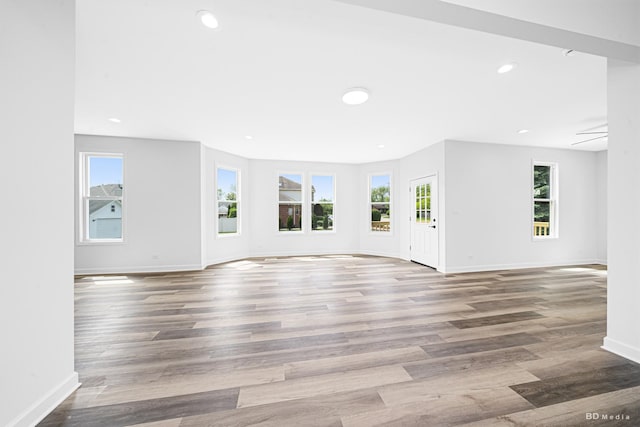 18445 Kedzie Ave, Homewood, IL 60430 - unfurnished living room with baseboards, wood finished floors, and recessed lighting