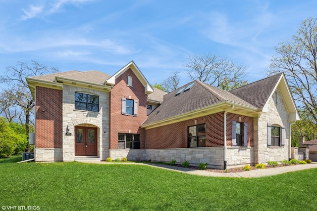 905 Basswood St, Hoffman Estates, IL 60169 - view of front of home with stone siding, roof with shingles, and a front yard