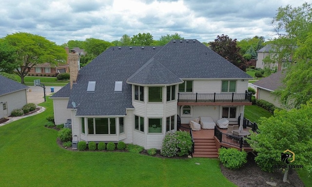 1583 Pine Lake Dr, Naperville, IL 60564 - back of property with a shingled roof, a deck, and a yard