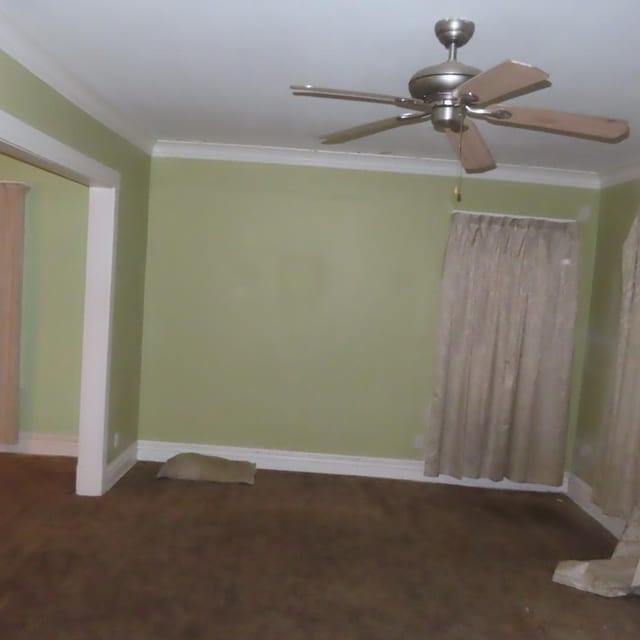 4938 W Wrightwood Ave, Chicago, IL 60639 - carpeted spare room featuring baseboards, ceiling fan, and crown molding