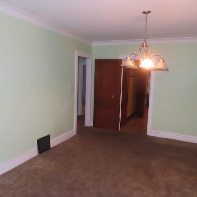 4938 W Wrightwood Ave, Chicago, IL 60639 - carpeted empty room with baseboards, a chandelier, and crown molding