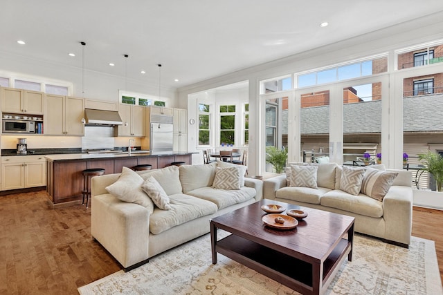 2735 N Dayton St, Chicago, IL 60614 - living room with wood finished floors, recessed lighting, and ornamental molding