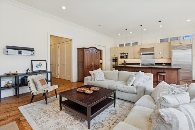 2735 N Dayton St, Chicago, IL 60614 - living area with crown molding, recessed lighting, and light wood-style floors