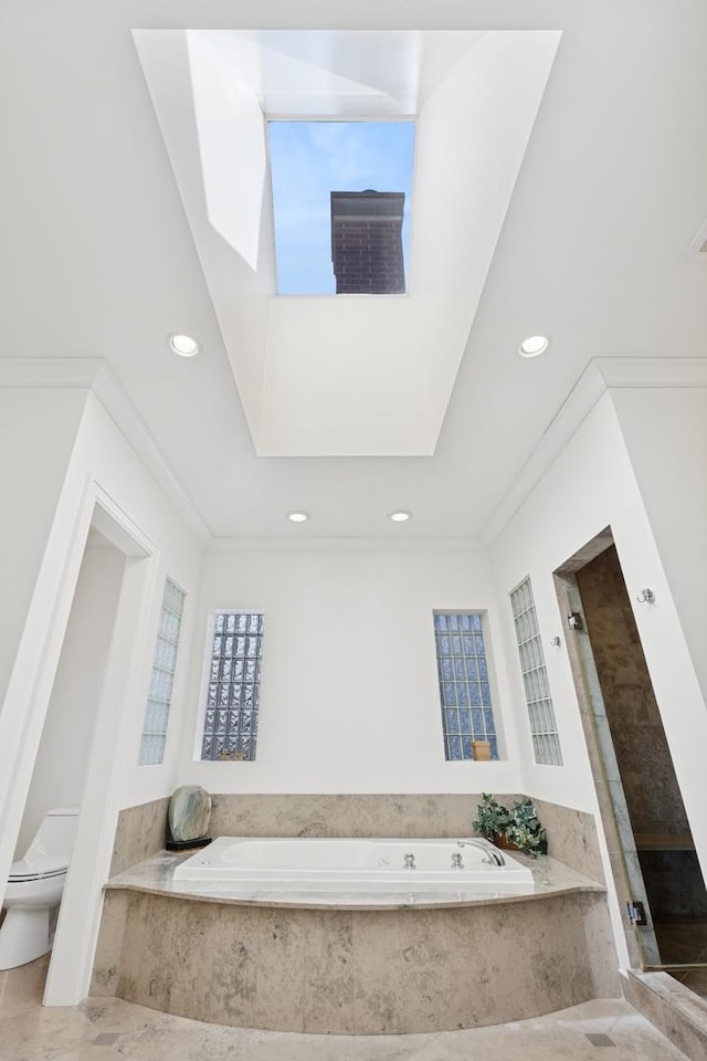 2735 N Dayton St, Chicago, IL 60614 - full bathroom with toilet, a stall shower, a bath, and recessed lighting