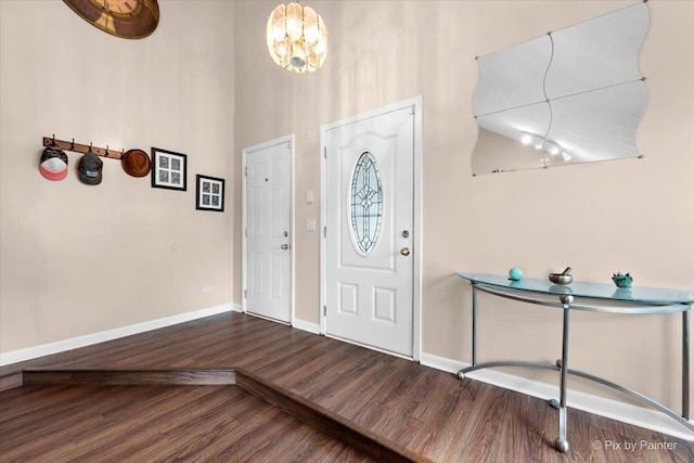 1832 Schmale Ct, Glendale Heights, IL 60139 - foyer featuring baseboards, wood finished floors, a high ceiling, and an inviting chandelier