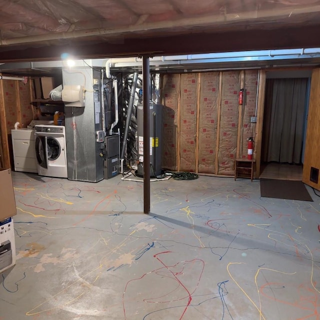 187 Hilltop Dr, Lake In The Hills, IL 60156 - unfinished below grade area with water heater, independent washer and dryer, and heating unit