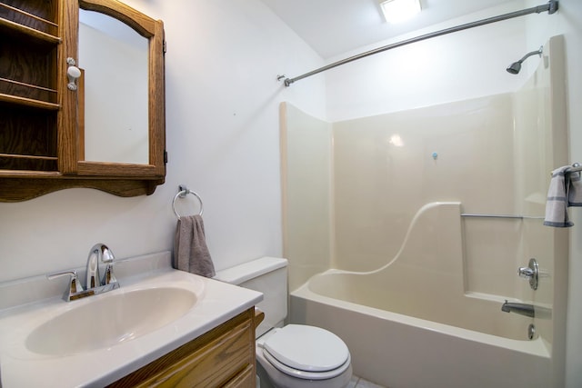 full bath featuring toilet, shower / tub combination, and vanity