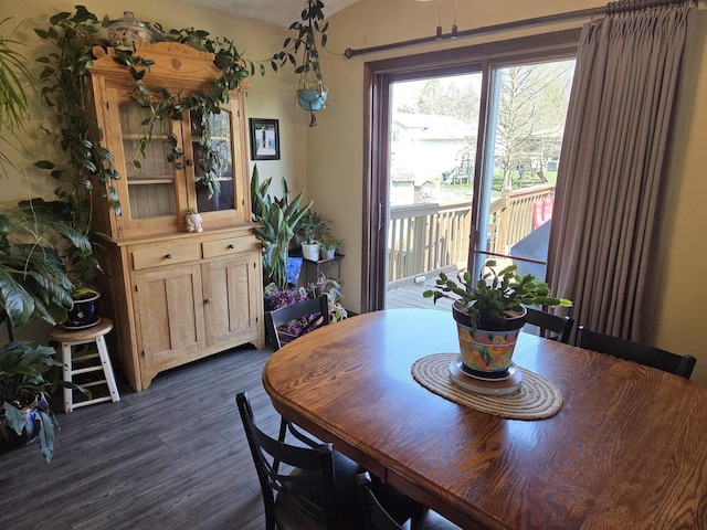 dining space featuring dark wood-style floors
