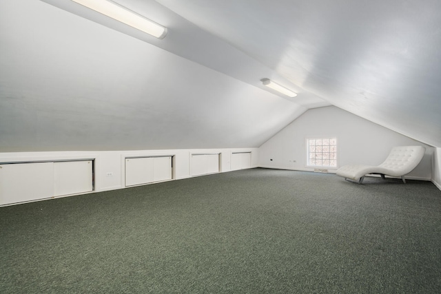 additional living space featuring lofted ceiling and carpet