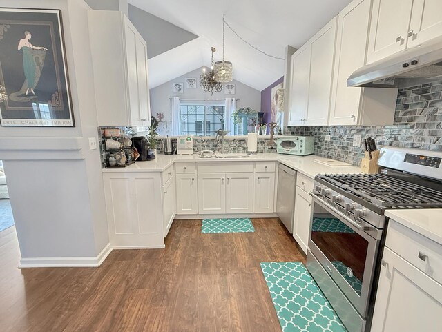 648 S Rosehall Ln, Round Lake, IL 60073 - kitchen featuring dishwashing machine, dark wood-style floors, under cabinet range hood, a sink, and gas stove