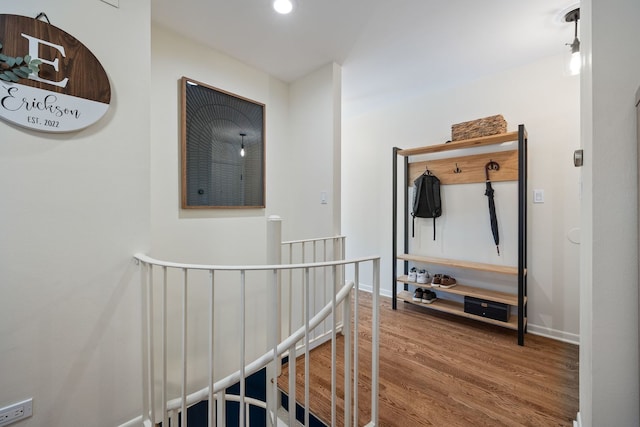 849 W Buckingham Pl Unit G, Chicago, IL 60657 - hallway with baseboards, recessed lighting, wood finished floors, and an upstairs landing
