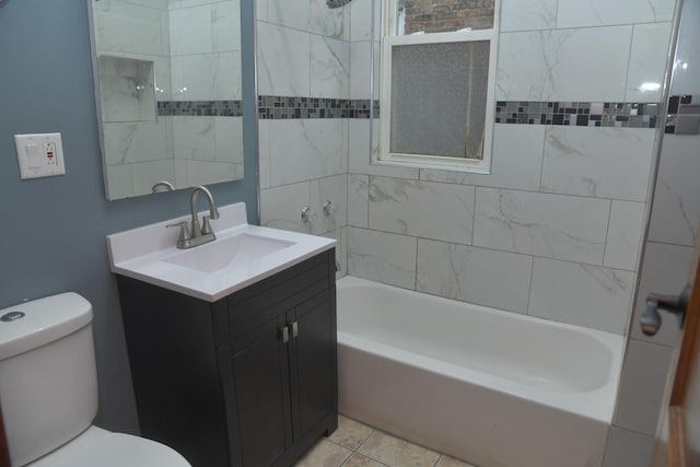 full bathroom with shower / tub combination, toilet, and vanity