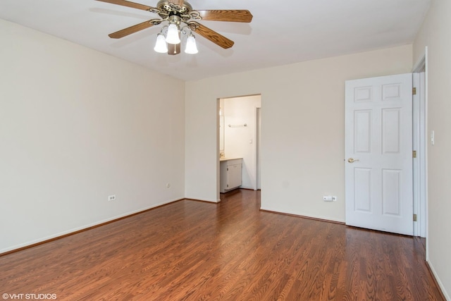 7010 Dover Ct Unit 203, Woodridge, IL 60517 - empty room featuring ceiling fan, wood finished floors, and baseboards