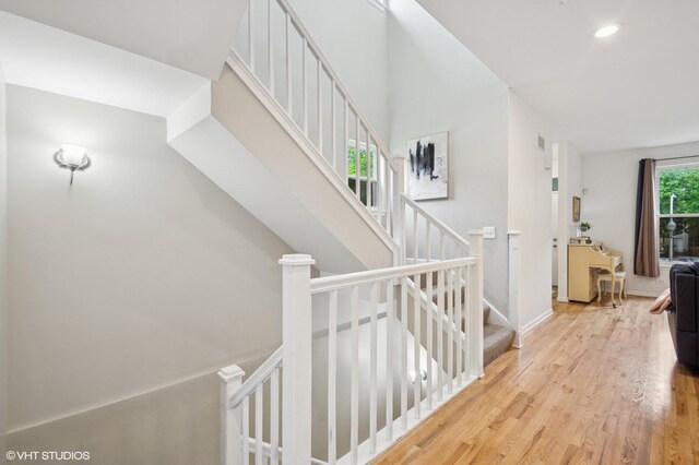 4134 S Ellis Ave, Chicago, IL 60653 - staircase featuring wood finished floors, recessed lighting, and baseboards