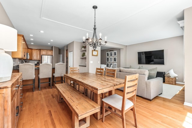 405 Ashbury Ln, Lemont, IL 60439 - dining area with light wood-type flooring, a chandelier, and recessed lighting