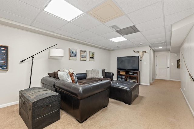 405 Ashbury Ln, Lemont, IL 60439 - living room with light carpet, a paneled ceiling, and baseboards