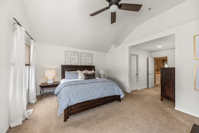 405 Ashbury Ln, Lemont, IL 60439 - bedroom with lofted ceiling, light colored carpet, baseboards, and ceiling fan
