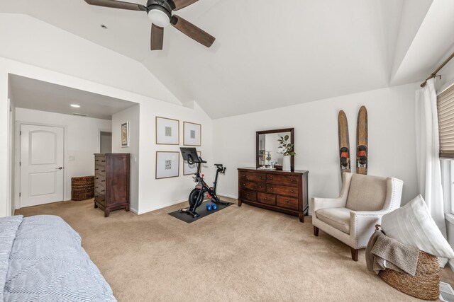 405 Ashbury Ln, Lemont, IL 60439 - bedroom featuring vaulted ceiling, light carpet, ceiling fan, and baseboards