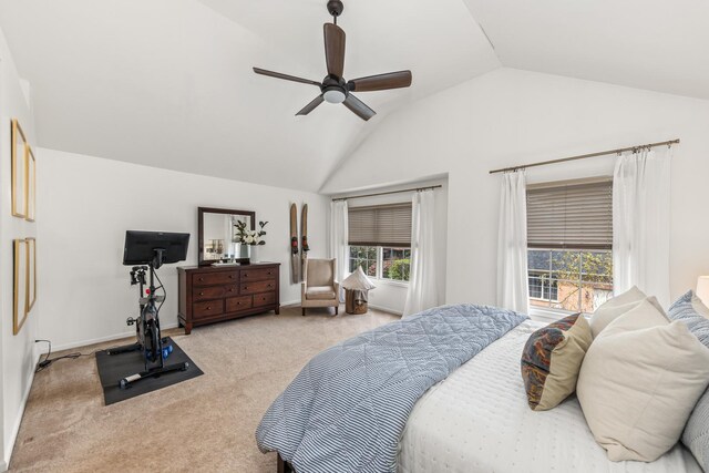 405 Ashbury Ln, Lemont, IL 60439 - bedroom featuring vaulted ceiling, light carpet, and a ceiling fan