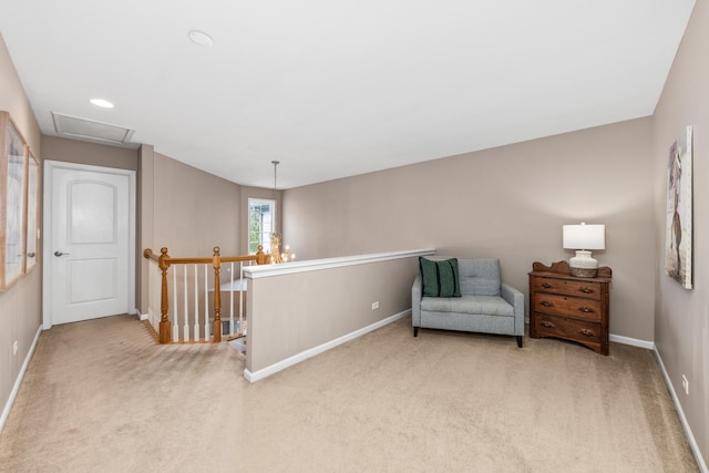 405 Ashbury Ln, Lemont, IL 60439 - sitting room with light colored carpet, an upstairs landing, baseboards, and recessed lighting