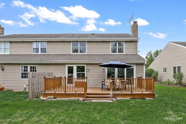 45 Exmoor Ave, Glen Ellyn, IL 60137 - back of house featuring a chimney, a wooden deck, a yard, and outdoor dining area