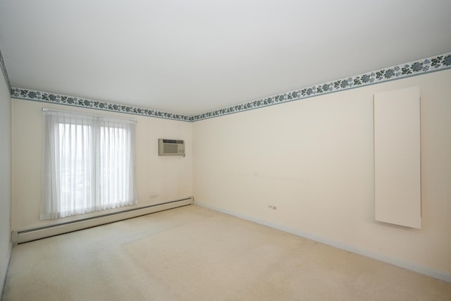 4248 Saratoga Ave Unit 308, Downers Grove, IL 60515 - unfurnished room with a wall mounted air conditioner, baseboard heating, baseboards, and carpet floors