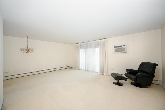 4248 Saratoga Ave Unit 308, Downers Grove, IL 60515 - sitting room with light carpet, a baseboard radiator, a wall unit AC, and a chandelier