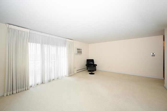 4248 Saratoga Ave Unit 308, Downers Grove, IL 60515 - unfurnished living room featuring a baseboard radiator, a wall mounted AC, carpet, and baseboards