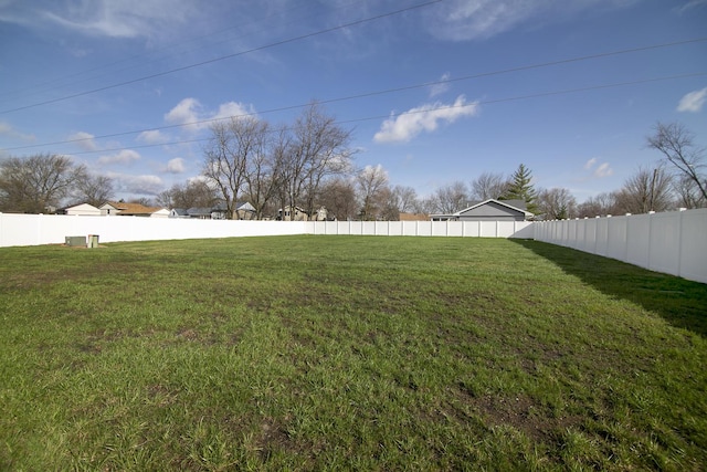 view of yard with a fenced backyard