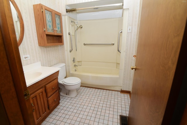 3902 Rose Ave, Western Springs, IL 60558 - full bath featuring wallpapered walls,  shower combination, vanity, and tile patterned flooring