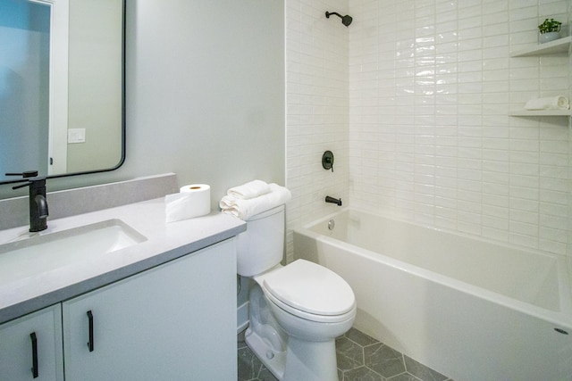 full bathroom featuring tile patterned floors, shower / bathtub combination, vanity, and toilet