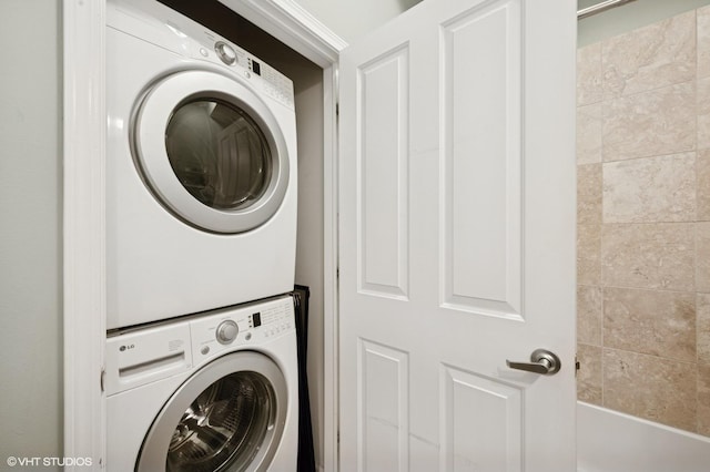 1464 S Michigan Ave Unit 1401, Chicago, IL 60605 - laundry area featuring stacked washing machine and dryer