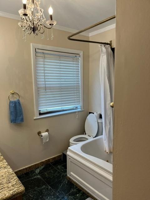 1911 N 73rd Ave N, Elmwood Park, IL 60707 - full bath with ornamental molding, a chandelier, marble look tile flooring, and vanity