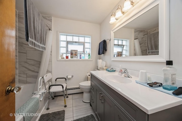 3101 S 53rd Ct, Cicero, IL 60804 - bathroom with toilet, a baseboard heating unit, shower / bath combo, and vanity