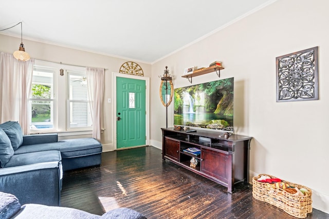 123 W York Ave, West Chicago, IL 60185 - living room featuring baseboards, ornamental molding, and hardwood / wood-style flooring