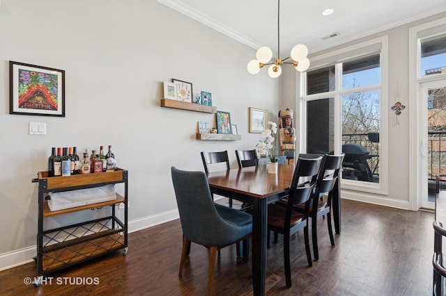 4845 N Damen Ave Unit 3S, Chicago, IL 60625 - dining area with a chandelier, wood finished floors, ornamental molding, and visible vents