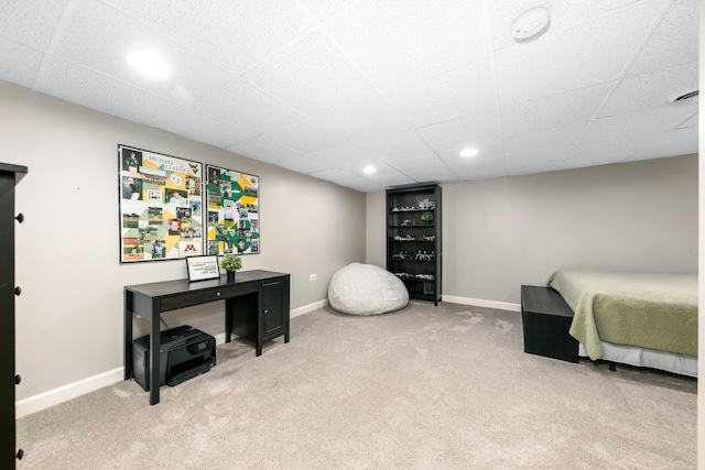 bedroom featuring carpet floors, recessed lighting, and baseboards