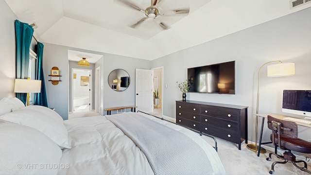 1531 Walnut St, Western Springs, IL 60558 - bedroom featuring light carpet, ensuite bath, a ceiling fan, and lofted ceiling