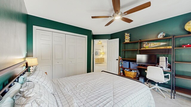 1531 Walnut St, Western Springs, IL 60558 - carpeted bedroom with a closet, a desk, and a ceiling fan