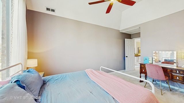 1531 Walnut St, Western Springs, IL 60558 - bedroom with light colored carpet, high vaulted ceiling, and ceiling fan
