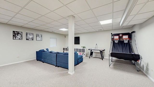 1531 Walnut St, Western Springs, IL 60558 - living room featuring carpet floors, a drop ceiling, and baseboards