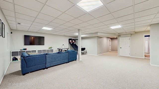 1531 Walnut St, Western Springs, IL 60558 - living room featuring carpet, baseboards, and a drop ceiling