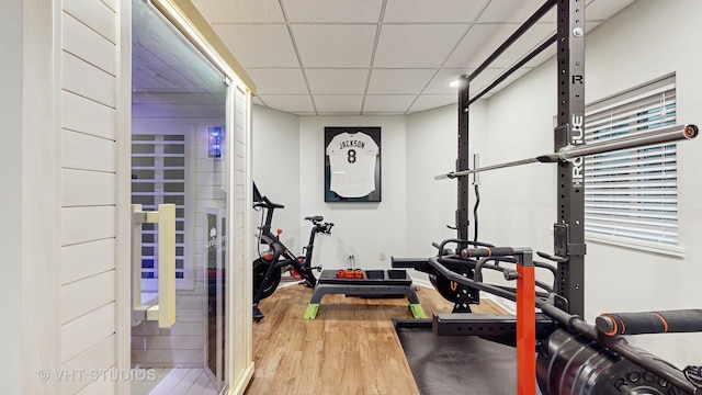 1531 Walnut St, Western Springs, IL 60558 - workout area featuring wood finished floors and a paneled ceiling